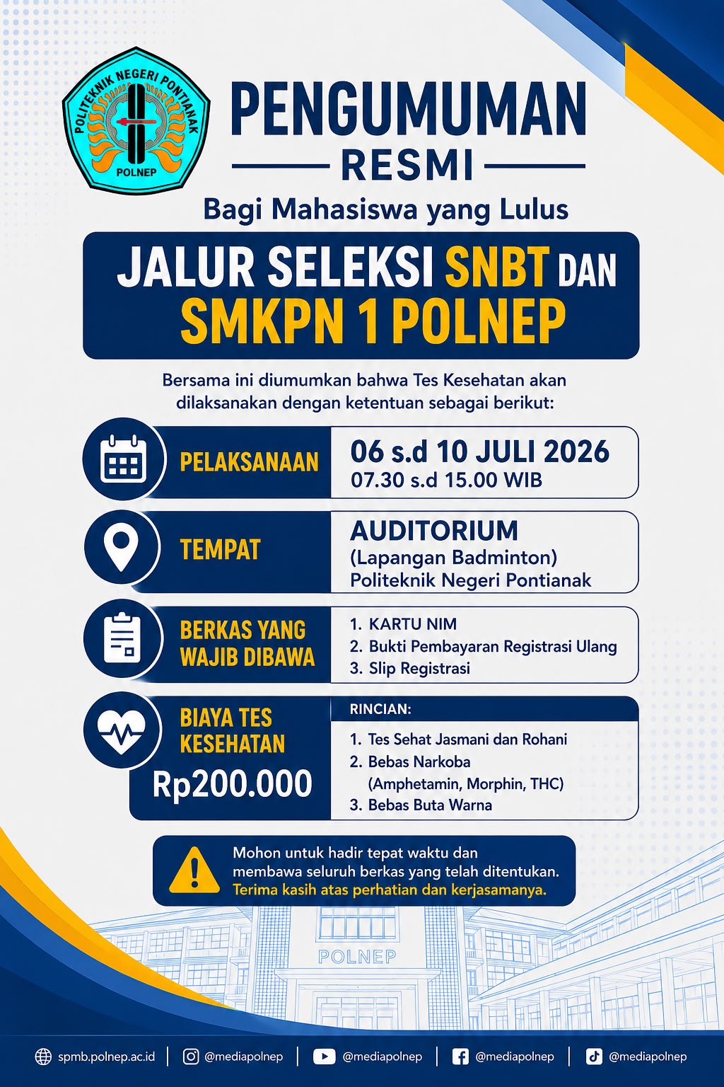PENGUMUMAN TES KESEHATAN